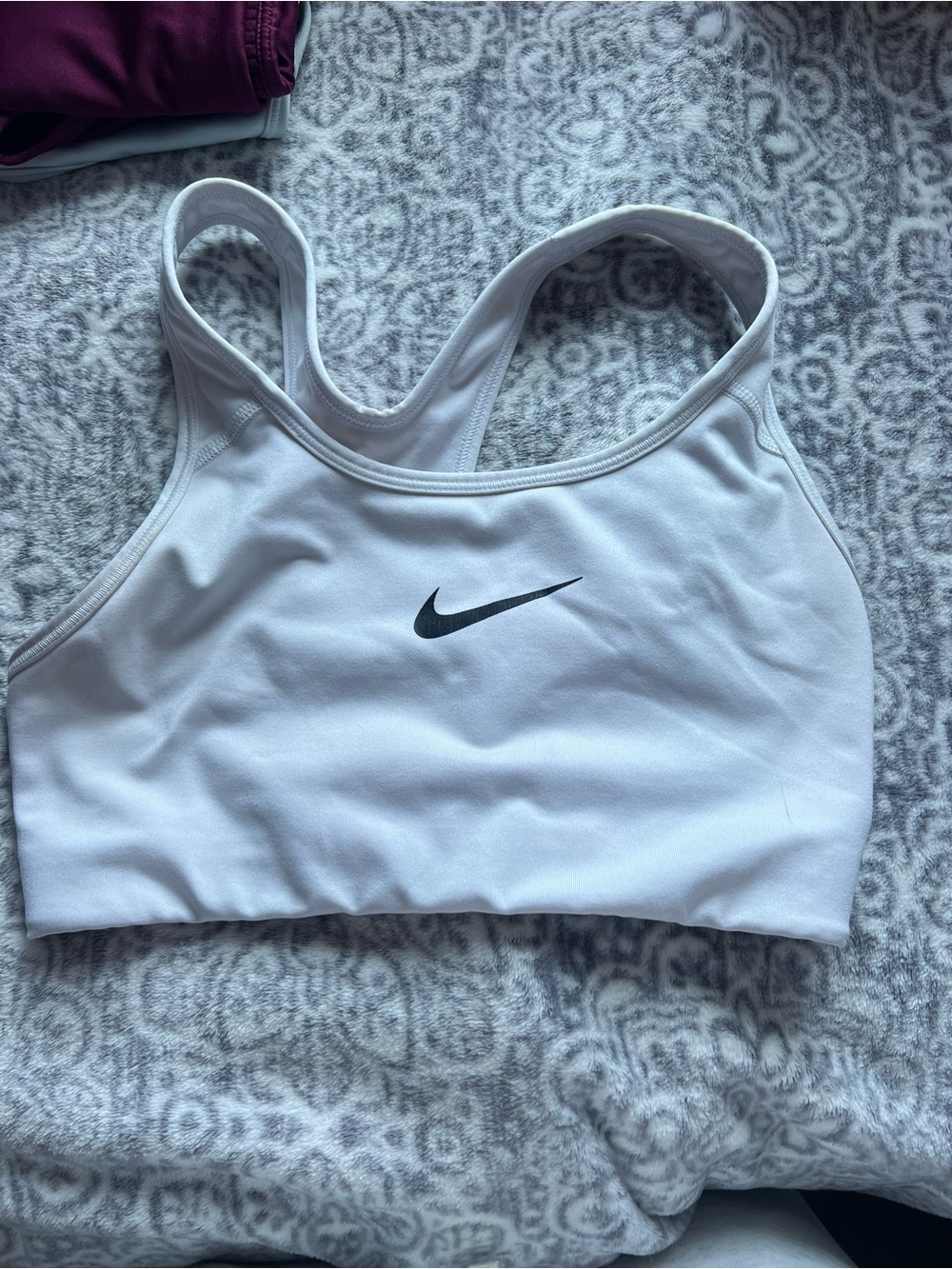 Nike White Sports Bra with Black Swoosh